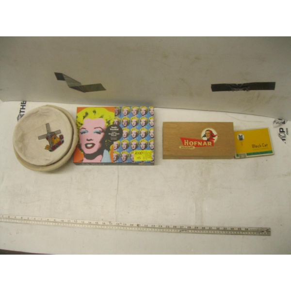 PUZZLE, WOODEN BOX, BLACK CAT, SMOKE CASE & 2 BAMBOO BOWLS