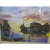 Image 2 : LG. WATER COLOR PAINTING OF SAILING SHIPS AT HARBOR