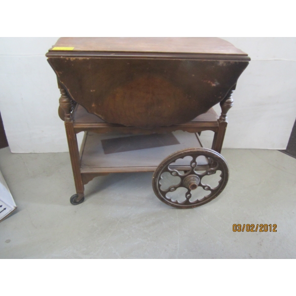 ROLLING DROPLEAF WOODEN TEA CART