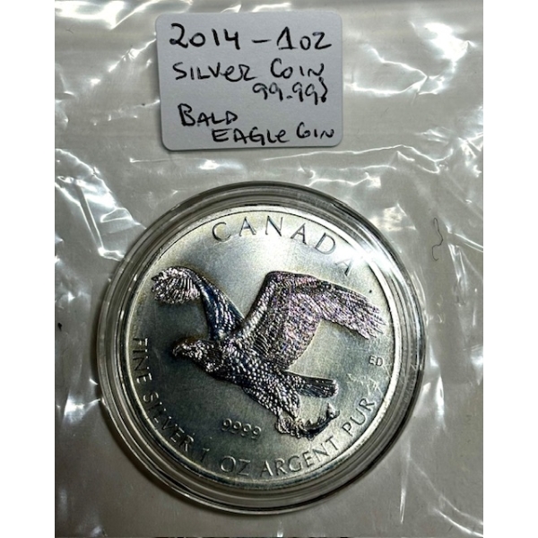 2014 1 OZ .999 SILVER BALD EAGLE $5 COIN (TAX EXEMPT)
