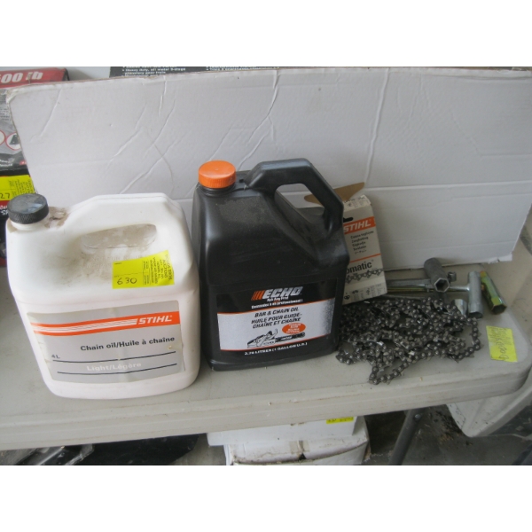 CHAINSAW OIL, CHAIN WRENCHES, ETC.