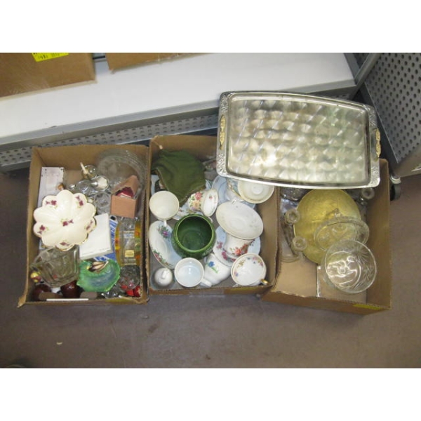 3 BOXES OF ASST. CRYSTAL, CHINA, ETC.