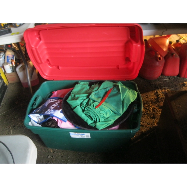 PLASTIC STORAGE BIN W/ASST. COSTUMES