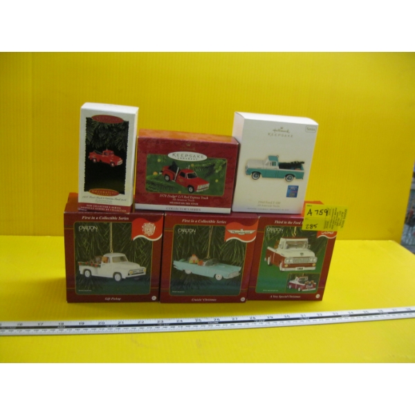 6 CHRISTMAS TREE CAR ORNAMENTS - HALLMARK & CARLTON