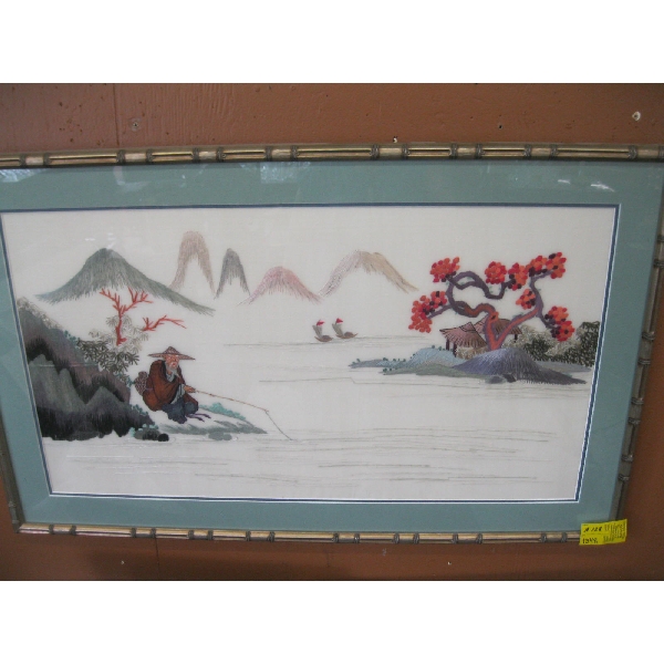 FRAMED ASIAN NEEDLEPOINT PICTURE