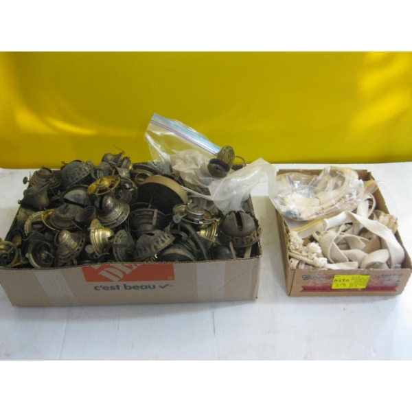 2 BOXES OF ASST. OIL LANTERN PARTS, WICKS, ETC.