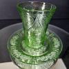 Image 2 : URANIUM GLASS CUP & PLATE - DEPRESSION GREEN GLASS GLOWS - GEIGER TESTED