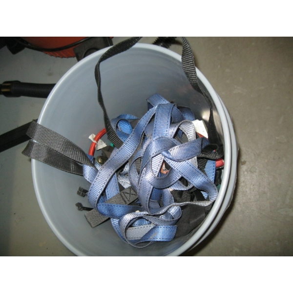 PAIL OF ASST. TIEDOWN STRAPS, BUNGEE CORDS, ETC.