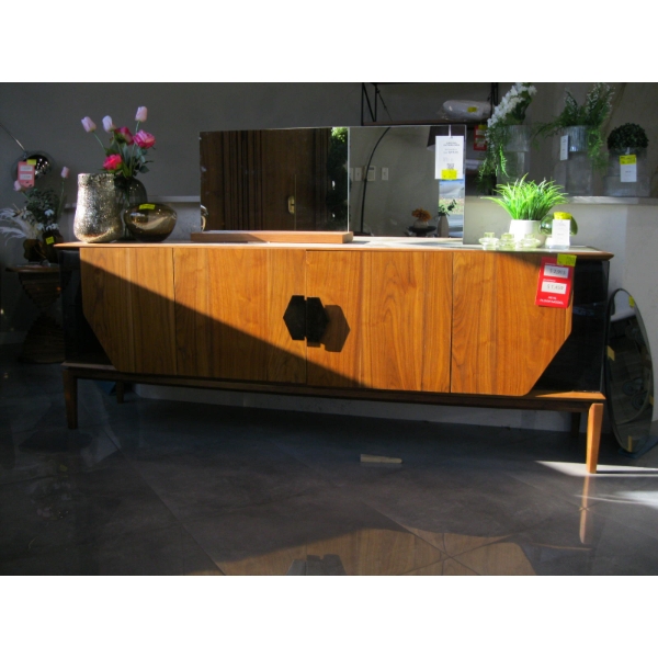 WOOD, GLASS & MARBLE LOOK SIDEBOARD