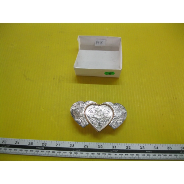 MONTANA SILVERSMITHS PLATED TRIPLE HEART BELT BUCKLE