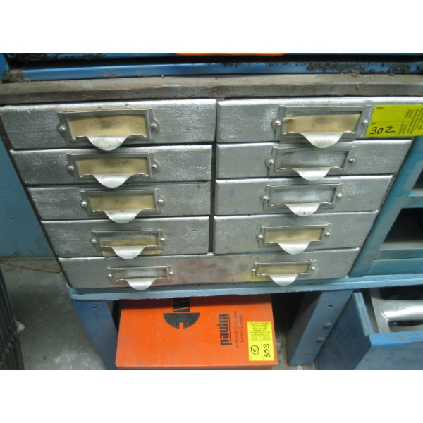 WOODEN 9 DRAWER STORAGE UNIT W/ASST. CONTENTS