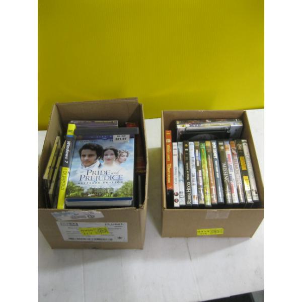 2 BOXES OF ASST. DVDs, CDs, ETC.