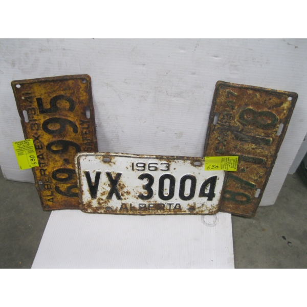3 ALBERTA LICENCE PLATES - 1941, 1947, 1963