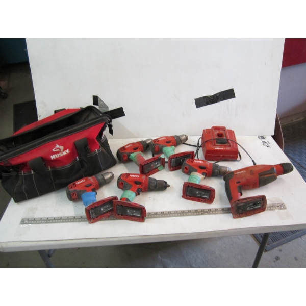 HUSKY BAG W/6 HILTI DRILLS & A CHARGER - NO BATTERIES