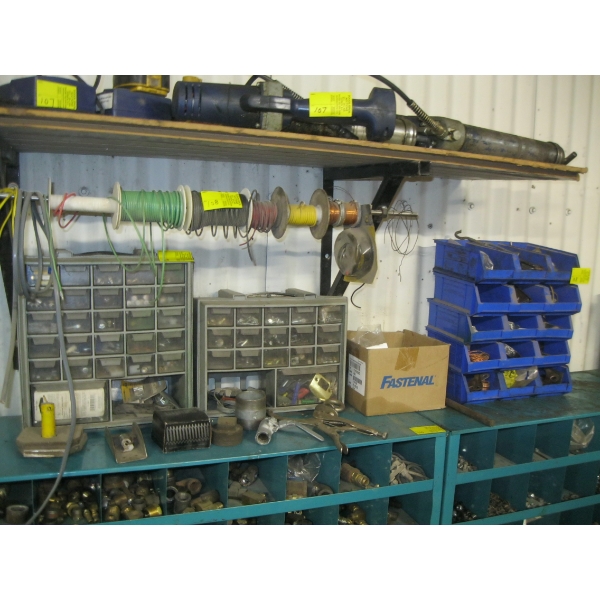 LARGE LOT OF MISC. - WIRE, SMALL COMPARTMENTS W/CONTENTS, ETC.