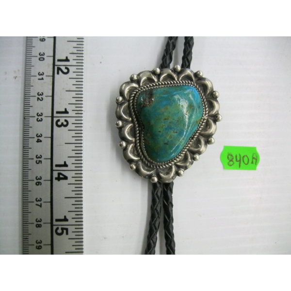 SILVER W/LG. TURQUOISE STONE BOLO TIE, STAMPED STERLING, JLB