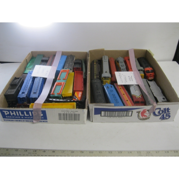 2 BOXES OF ASST. TRAIN CARS & ENGINES - "AS IS"