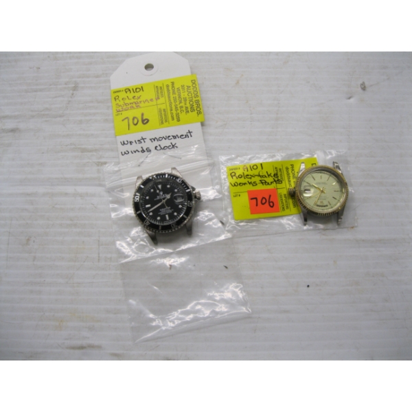 2 - 'FAKE' ROLEX WATCHES - MARINER WATCH BASE - NO STRAP - ONE IS MISSING THE BACK