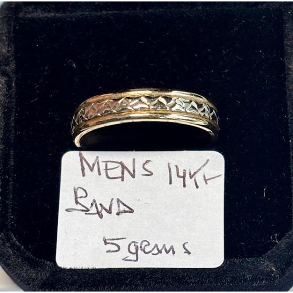 14KT BAND W/DIAMONDS & STONE - SZ 10