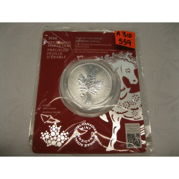 2026 TREASURED MAPLE LEAF 1 OZ. .999 FINE SILVER $5 COIN (TAX EXEMPT)