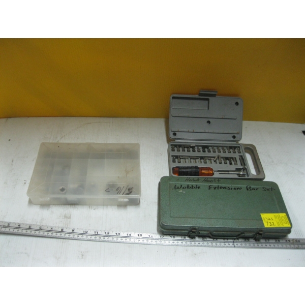 3 CONTAINERS OF SCREWDRIVER SET, WOBBLER, EXTENSION BAR SET, ETC.