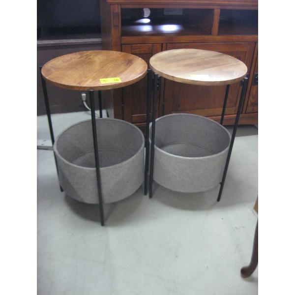 PAIR OF ROUND END TABLES W/BASKET TYPE LOWER SHELVES