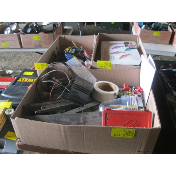 3 BOXES OF MISC. PARTS, PATIO LIGHTS, ETC.
