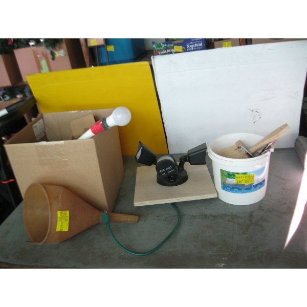 SENSOR LIGHT, BOX OF LIGHTBULBS, ETC.