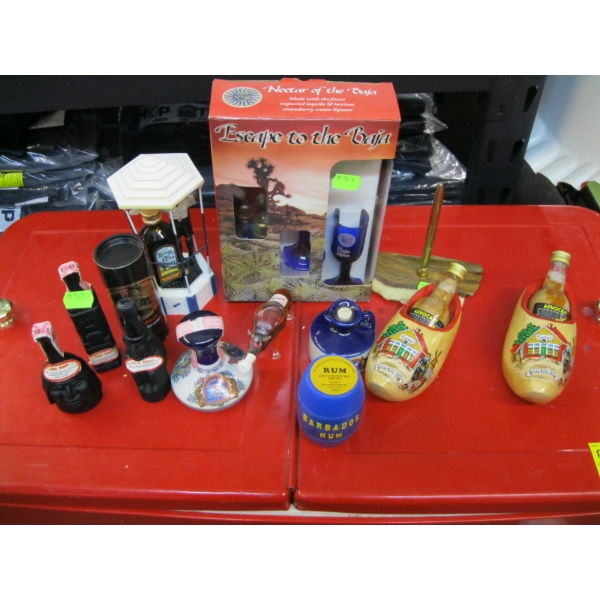 COLLECTABLE LIQUOR BOTTLES & PEN HOLDER