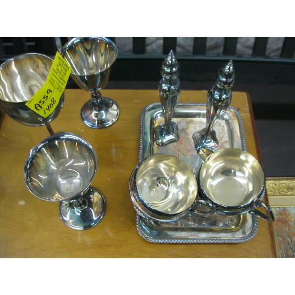 SILVER GOBLETS, CREAM & SUGAR, ETC.