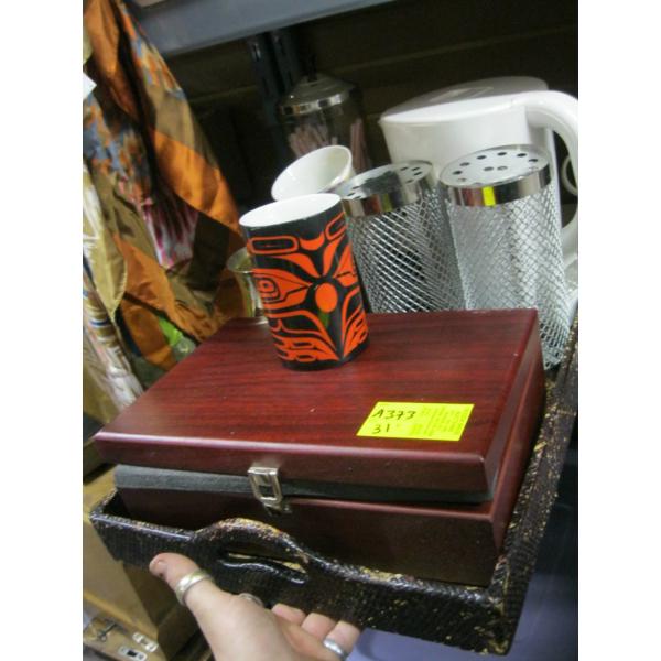MISC. CORKSCREW SET, KETTLE, STRAW HOLDER, ETC.
