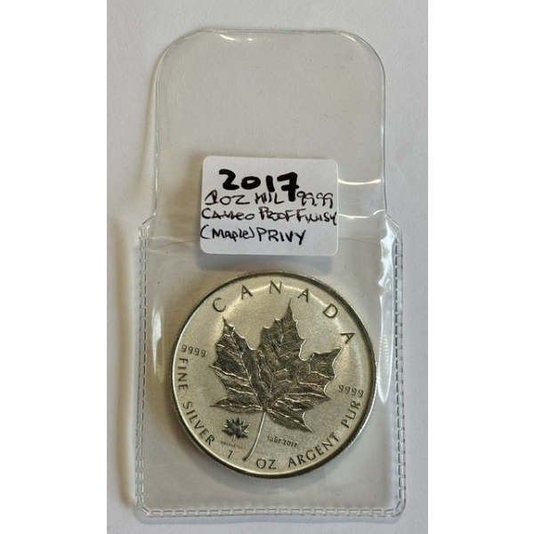 2017 1 OZ MAPLE LEAF .999 SILVER CAMEO PROOF FINISH (MAPLE) PRIVY $5 COIN (TAX EXEMPT)