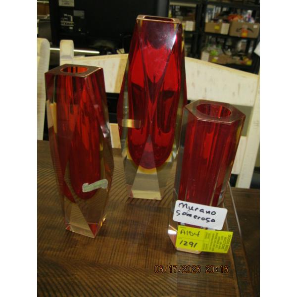3 MCM MURANO SOMMERSO GLASS VASES