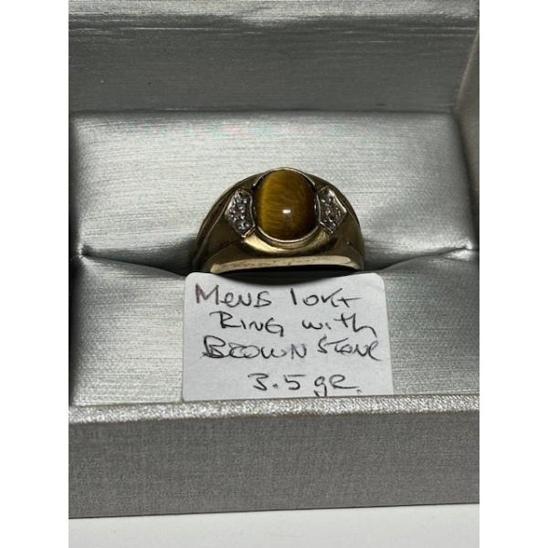  MENS 10KT RING W/BROWN STONE 3.5G, SZ 9 1/2
