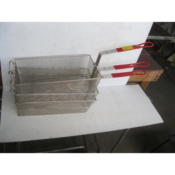 3 RED HANDLED FRY BASKETS - NEW