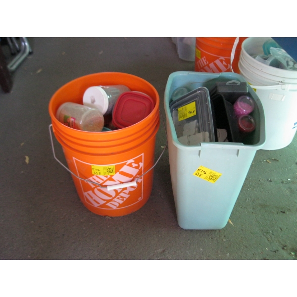 2 PAILS OF COLORED SAND & MISC. SM. TILE
