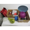 Image 1 : 2 BOXES OF MISC. FLASHLIGHT, PLASTICWARE, POTTERY BIRD, ETC.
