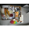 Image 1 : BOX OF MISC. ROLLING PINS, TUPPERWARE BOWLS, ELECTRICAL CORDS, DUSTER, ETC.