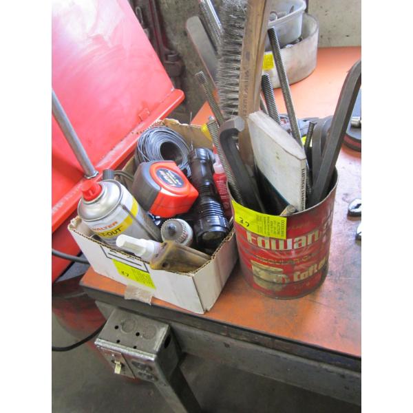 MISC. TAPE MEASURE, FLASHLIGHT, CLEANERS, ETC.