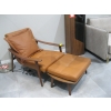 Image 1 : WOOD FRAMED LEATHER CHAIR & FOOTSTOOL