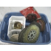 Image 1 : BIN OF MISC. NEW RECESSED LIGHT HOLE SAW, GRINDING DISC, NAILS, ETC.