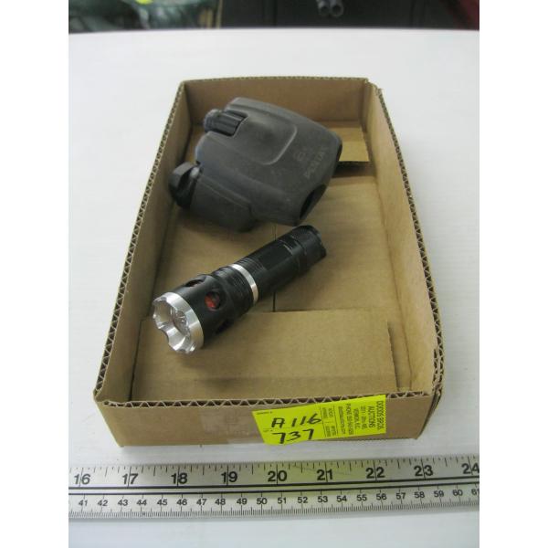 PAIR OF PENTAX BINOCULARS & A SM. FLASHLIGHT