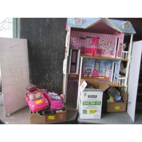 BARBIE HOUSE W/2 BOXES OF ACCESS., BARBIE CARS, ETC.