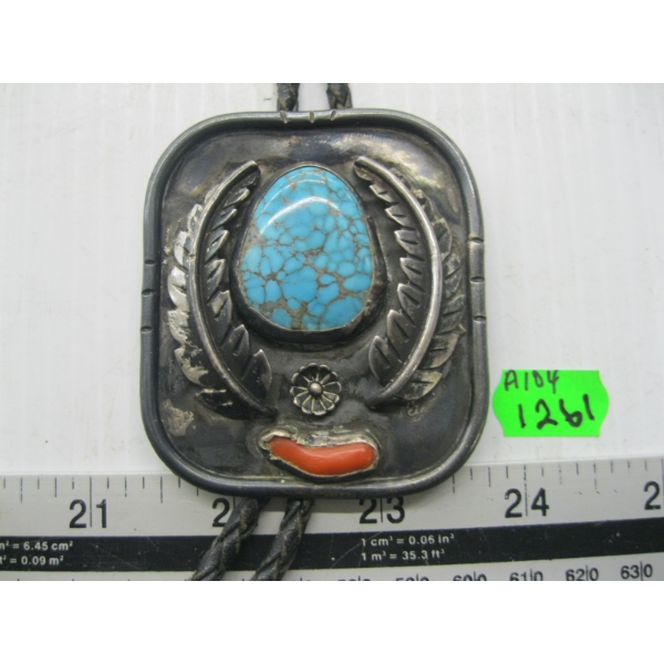 SILVER, TURQUOISE & CORAL NAVAJO NECKTIE