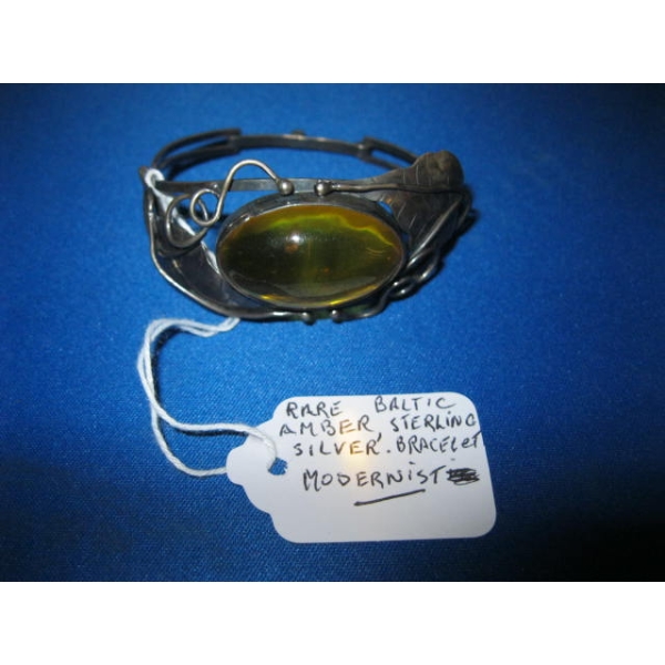 RARE BALTIC AMBER STERLING SILVER BRACELET