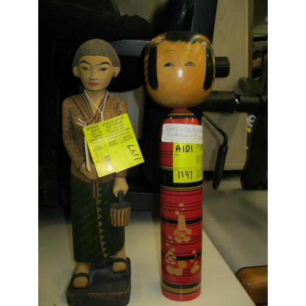 KOKESHI DOLL, SIGNED, & BALANESE DOLL CARVING