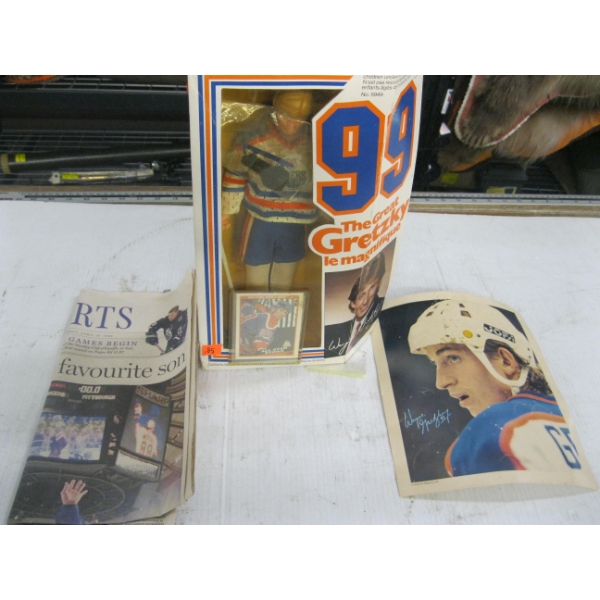 WAYNE GRETZKY DOLL W/CARD, PHOTO & NEWSPAPER ARTICLE