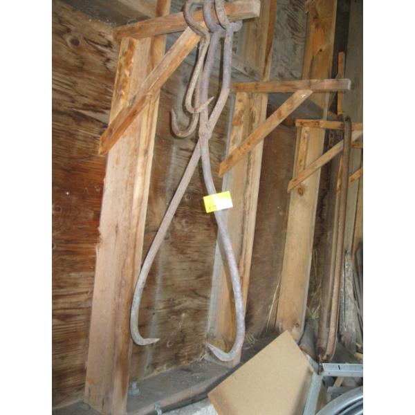 PAIR OF ICE TONGS & 2 HOOKS