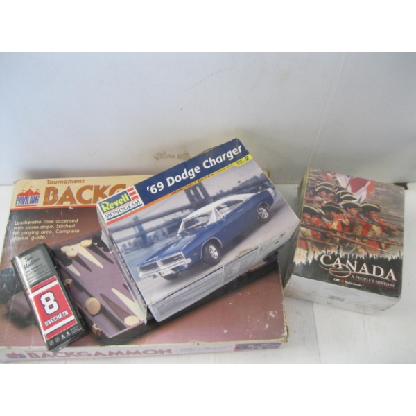 BACKGAMMON GAME, '69 DODGE CHARGER MODEL, ETC.