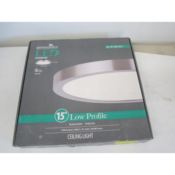 15" LOW PROFILE BRUSHED NICKLE CEILING MOUNT LIGHT FIXTURE